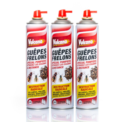 LOT DE 3 AEROSOLS  ANTI GUEPES ET FRELONS 600 ml VULCANO