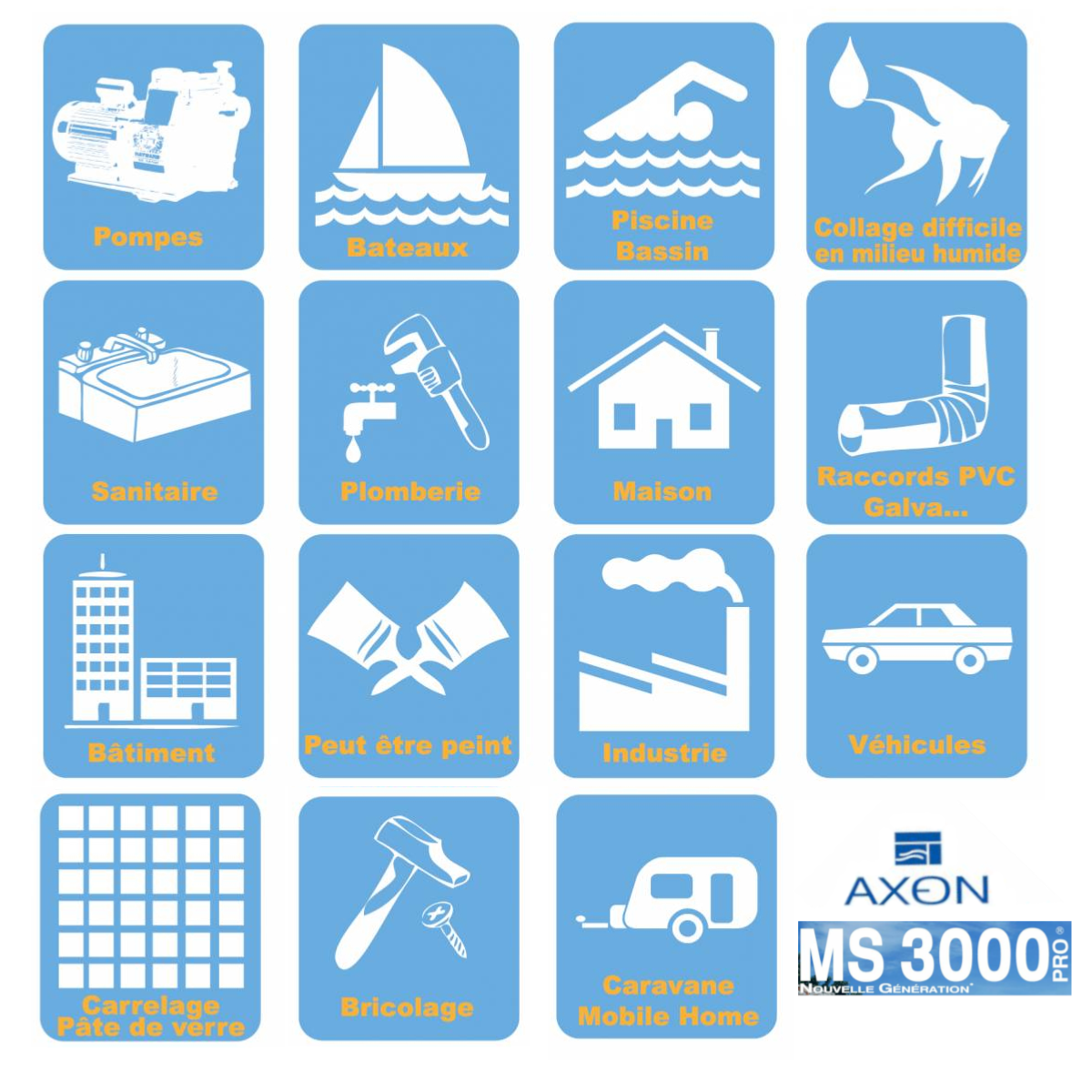 MS 300 : MASTIC COLLE ELASTIQUE HYBRIDE ETANCHE DE TRES HAUTE PERFORMANCE  MULTI-SUPPORTS et MULTI-USAGES - Spécialiste de l'étanchéité et du  revêtement à Aubagne - Axon-SL